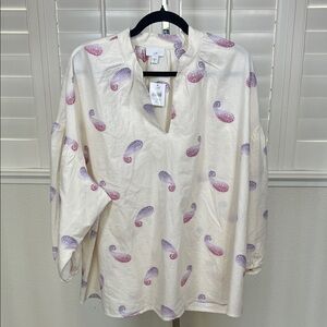 NWT J. Jill Cream Cotton Bojo Style Paisley Tunic Blouse Sz XL